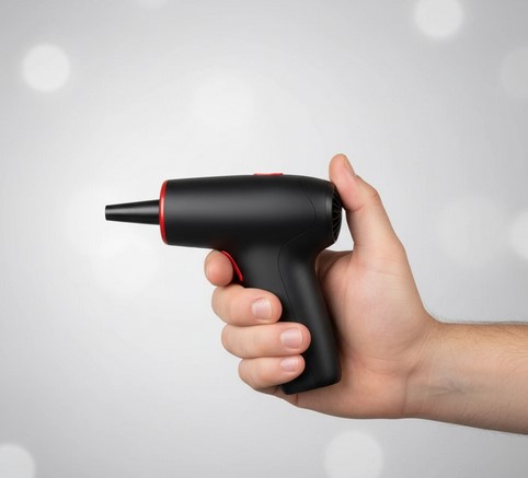 Компактный турбо фен в руке, вид крупным планом